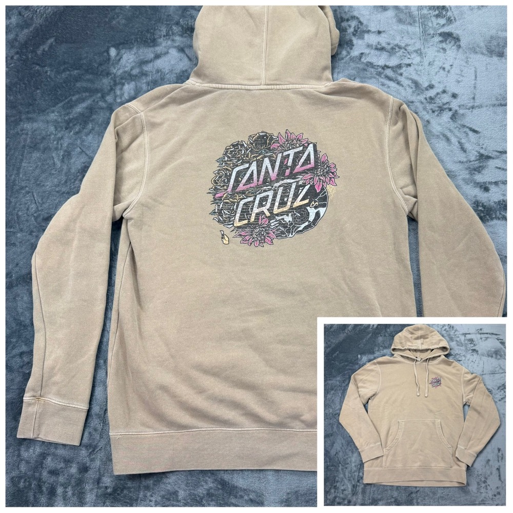 Santa Cruz Skateboards Mens Tan Dyed Floral Graphic‎ Pullover Hoodie Medium